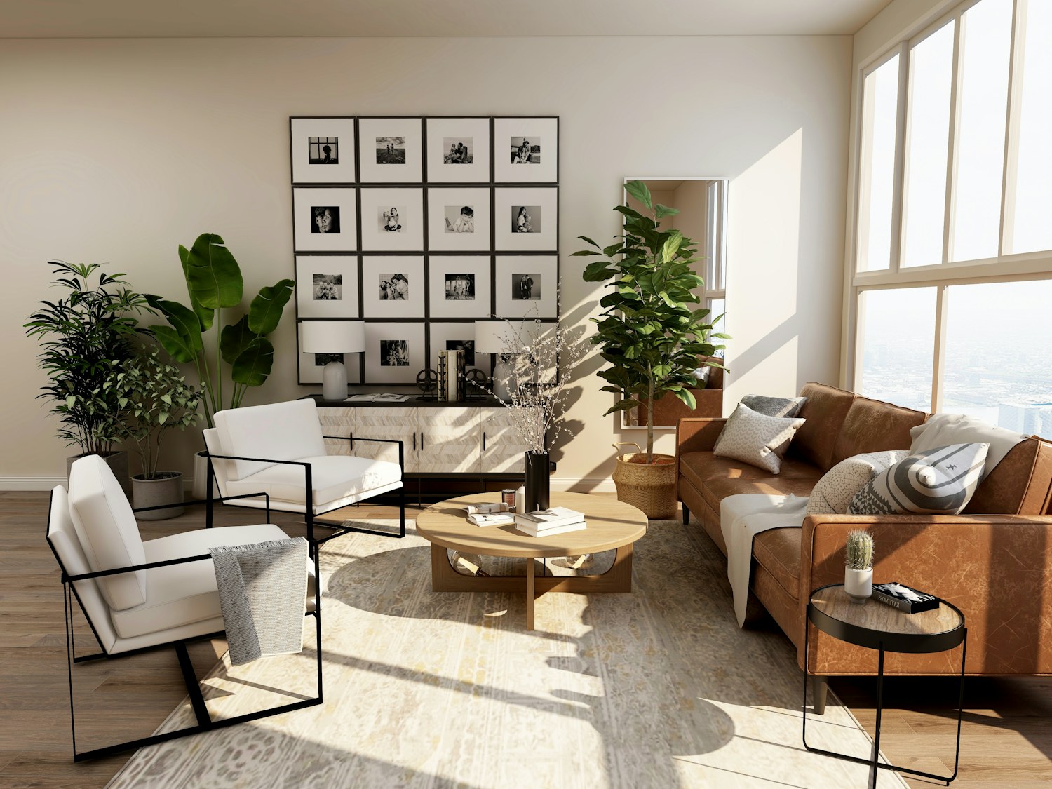 Warm, sunlit living room furnished with enduring natural materials